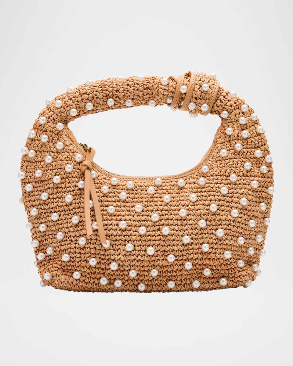 Maeve Pearly Raffia Hobo Bag